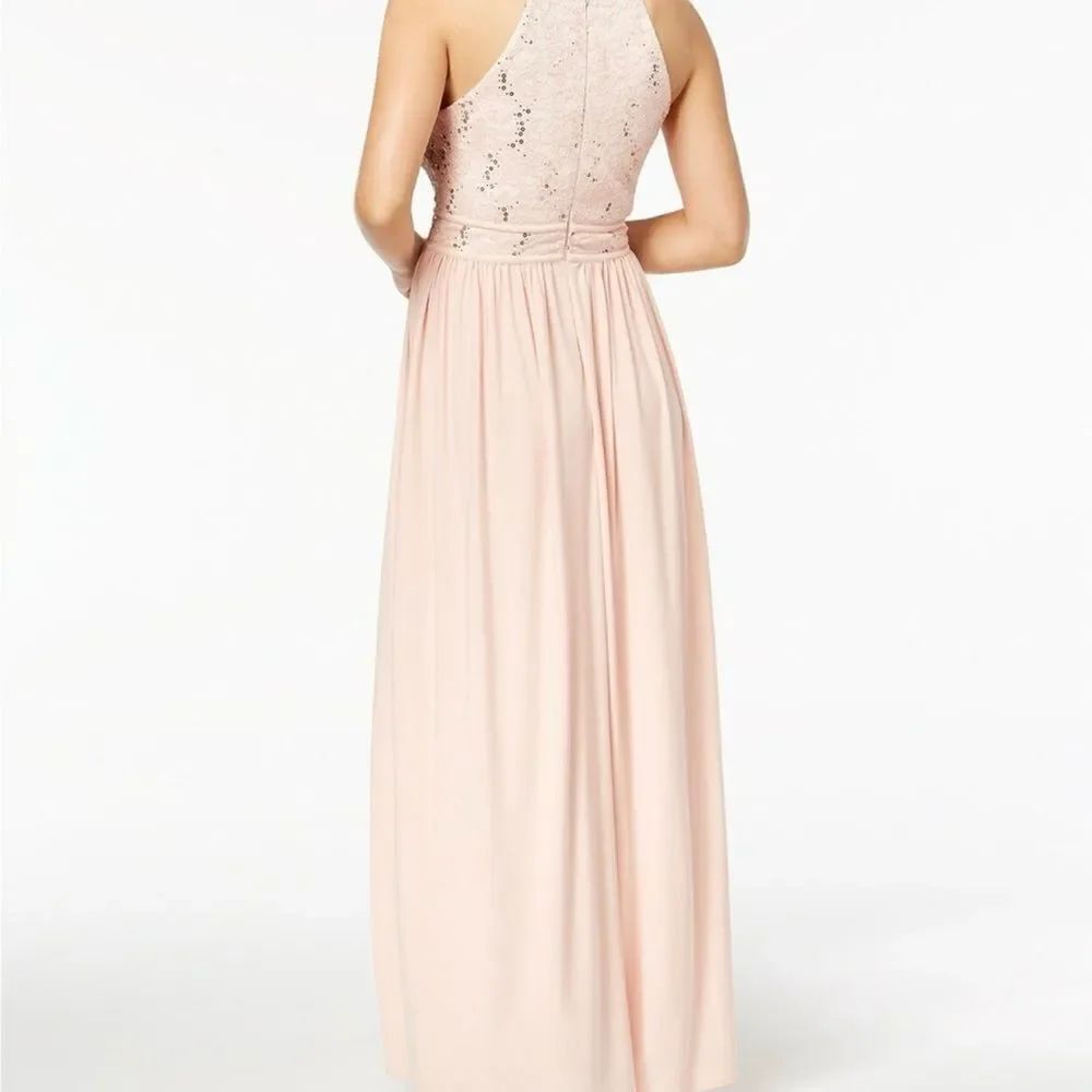 DB One Shoulder Lace Dress in Soft Pink with sequins